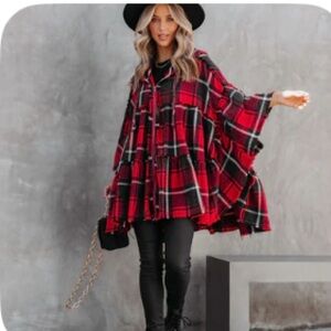 Plaid poncho jacket